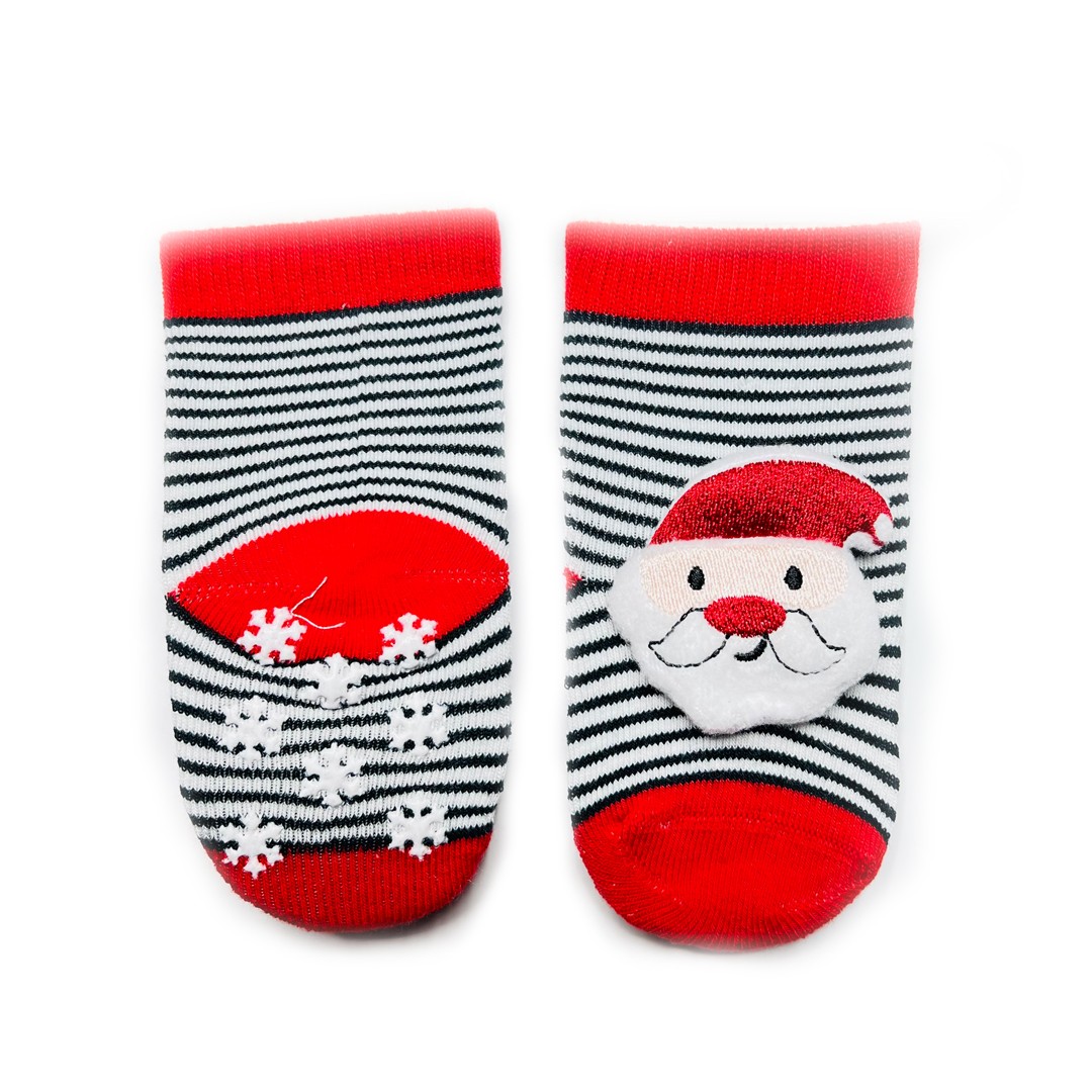 Bebek Çorabı Noel Baba Desenli Çıngıraklı Kırmızı Renkli Çocuk Çorabı - Yılbaşı Çorap