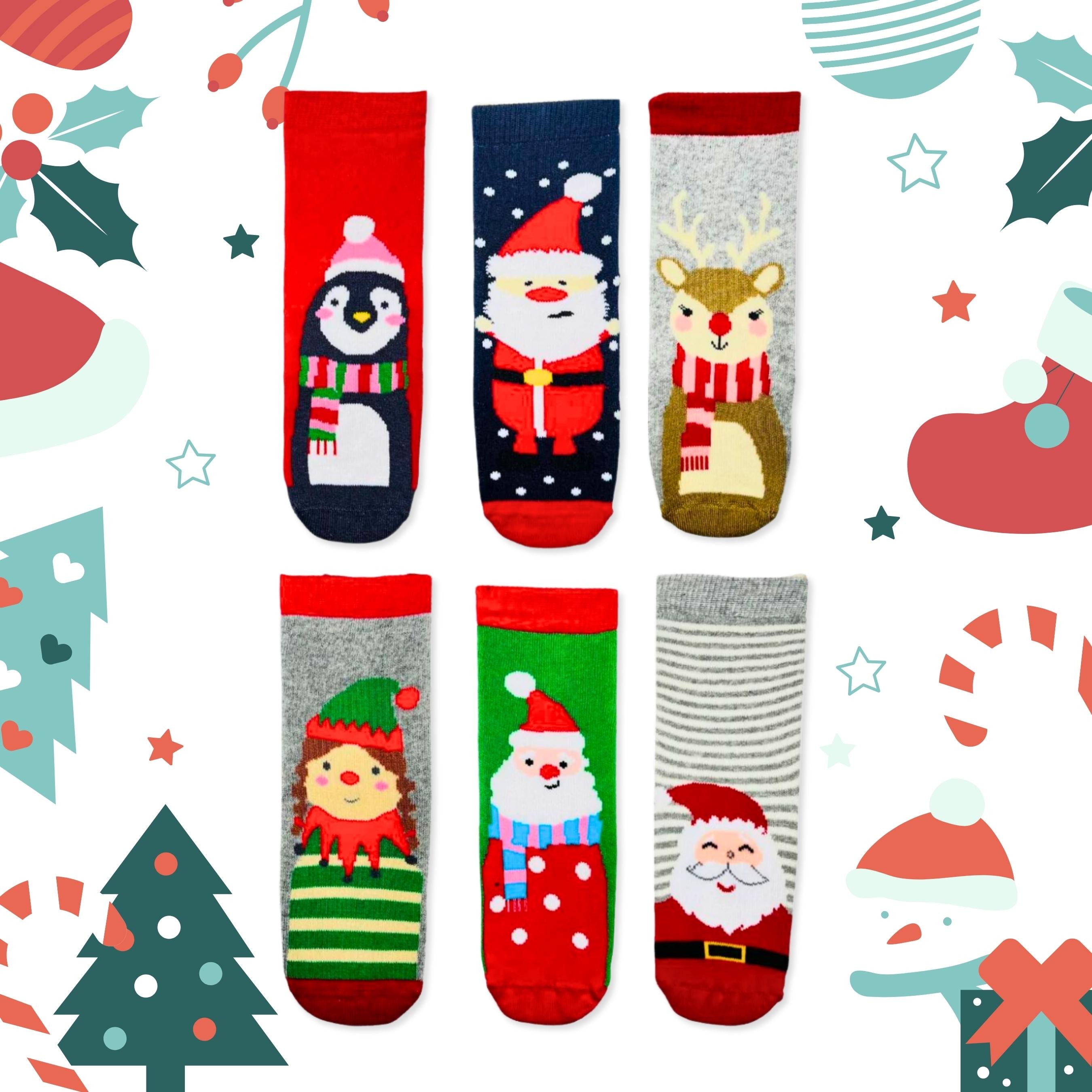 Noel Baba Desenli Havlu Çocuk Xmas Yılbaşı Çorabı 6'lı