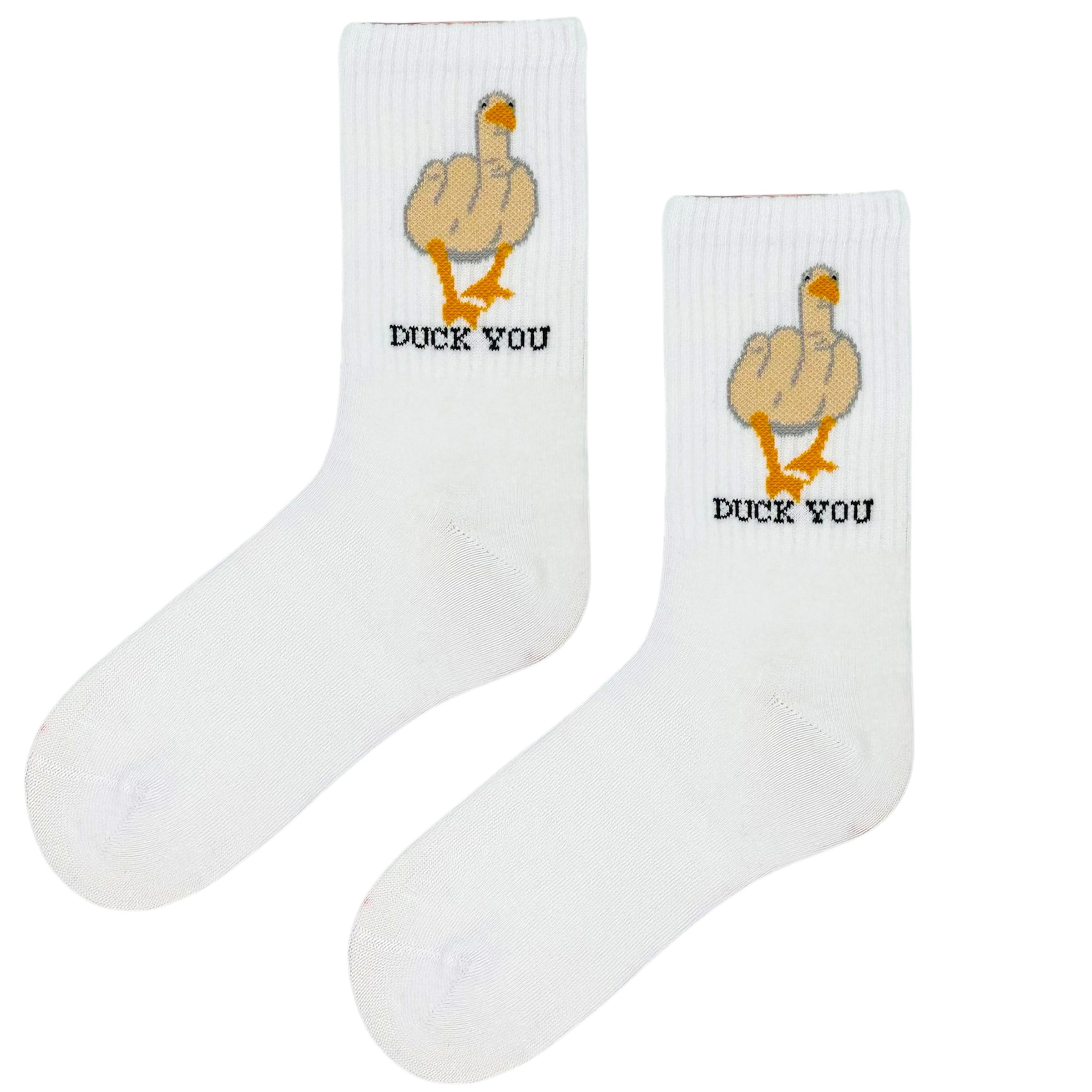 Duck You Yazılı Beyaz Renkli Ördek Desenli Spor Çorap