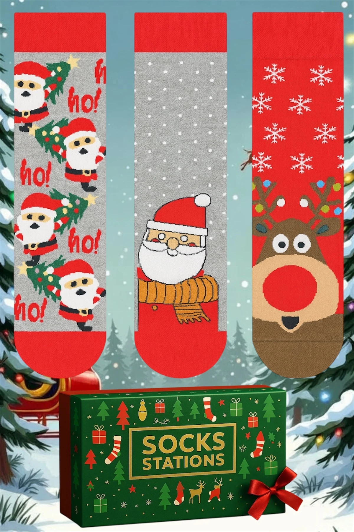 Noel Baba Desenli Yeşil Renkli Yılbaşı Temalı Çorabı – Yılbaşı Çorapları & Yılbaşı Çorap Kutusu