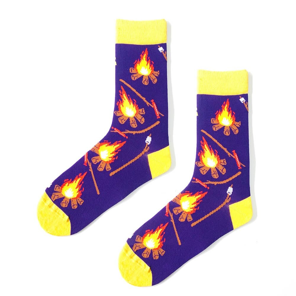 Kamp Ateşi Desenli Mor Renkli Pamuklu Erkek Çorap (42-47)