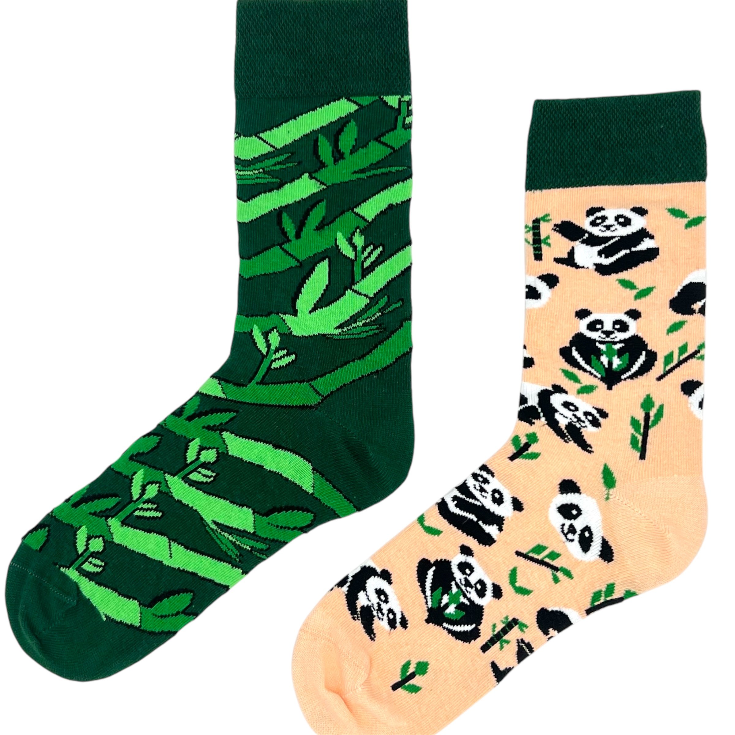 Asimetrik Panda Desenli Çoraplar Yeşil Renkli Çorap Socks Stations Neşeli Çoraplar