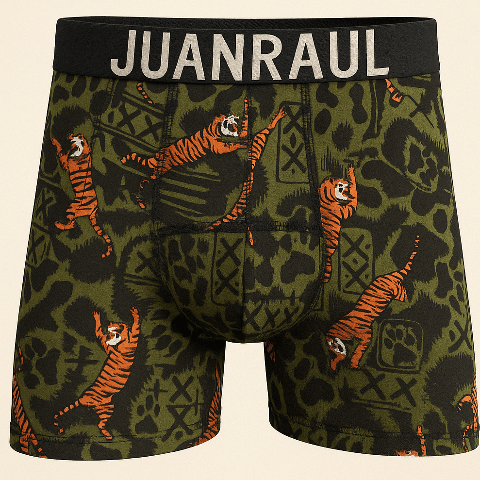 Desenli Erkek Boxer Modelleri Renkli Erkek Boxer Turuncu Kaplan