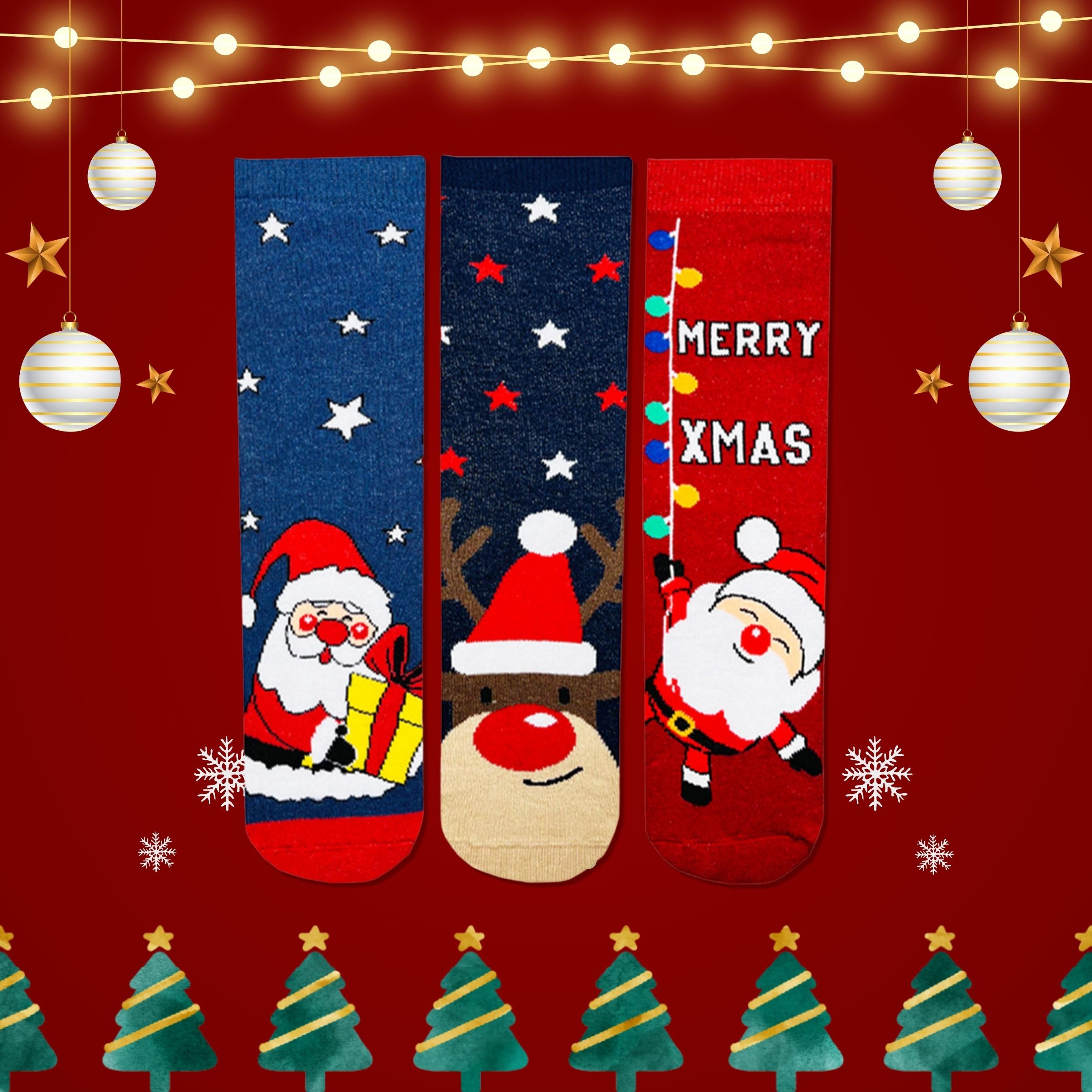 Christmas Çocuk Çorabı - Mavi Renkli Yılbaşı Çorap Kutusu 3'lü