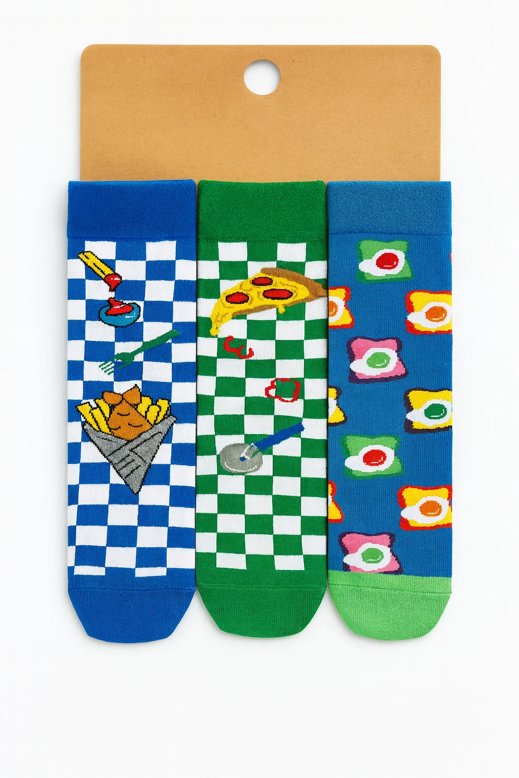 3'lü Damalı Renkli Desenli Soket Çorap Seti