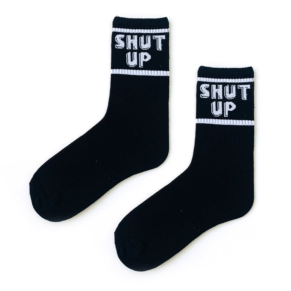 Shut Up Yazılı Siyah Desenli Çorap & Renkli Çorap