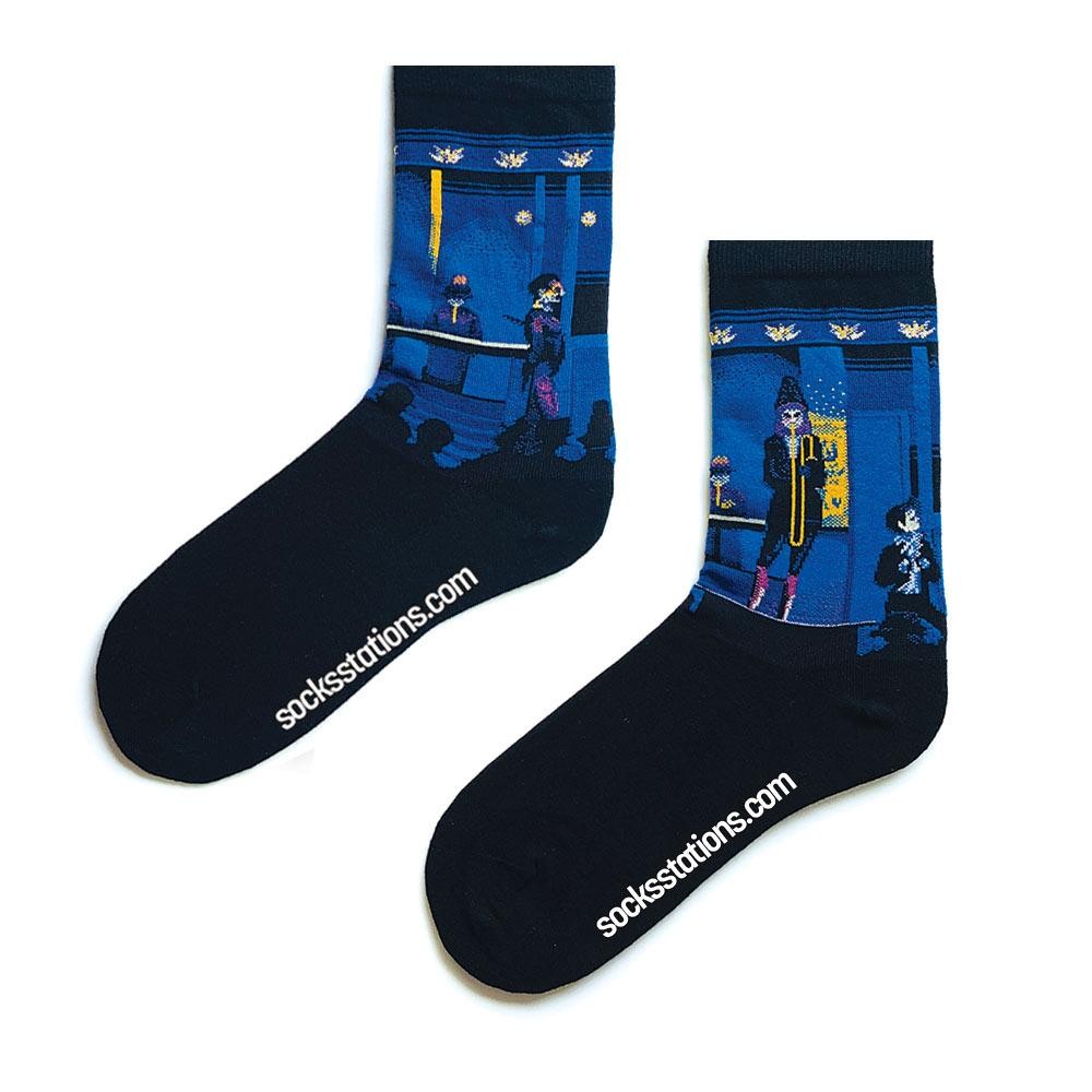 Seurat's Circus Mavi Siyah Renkli Desenli Çorap