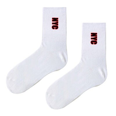NYC Yazılı Beyaz Renkli Desenli Çorap & Neşeli Çoraplar