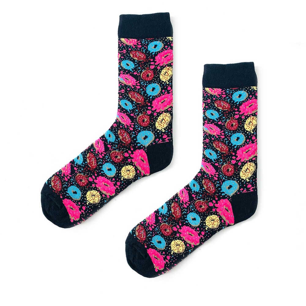 Renkli Donut Desenli Lacivert Erkek Çorap (42-47)