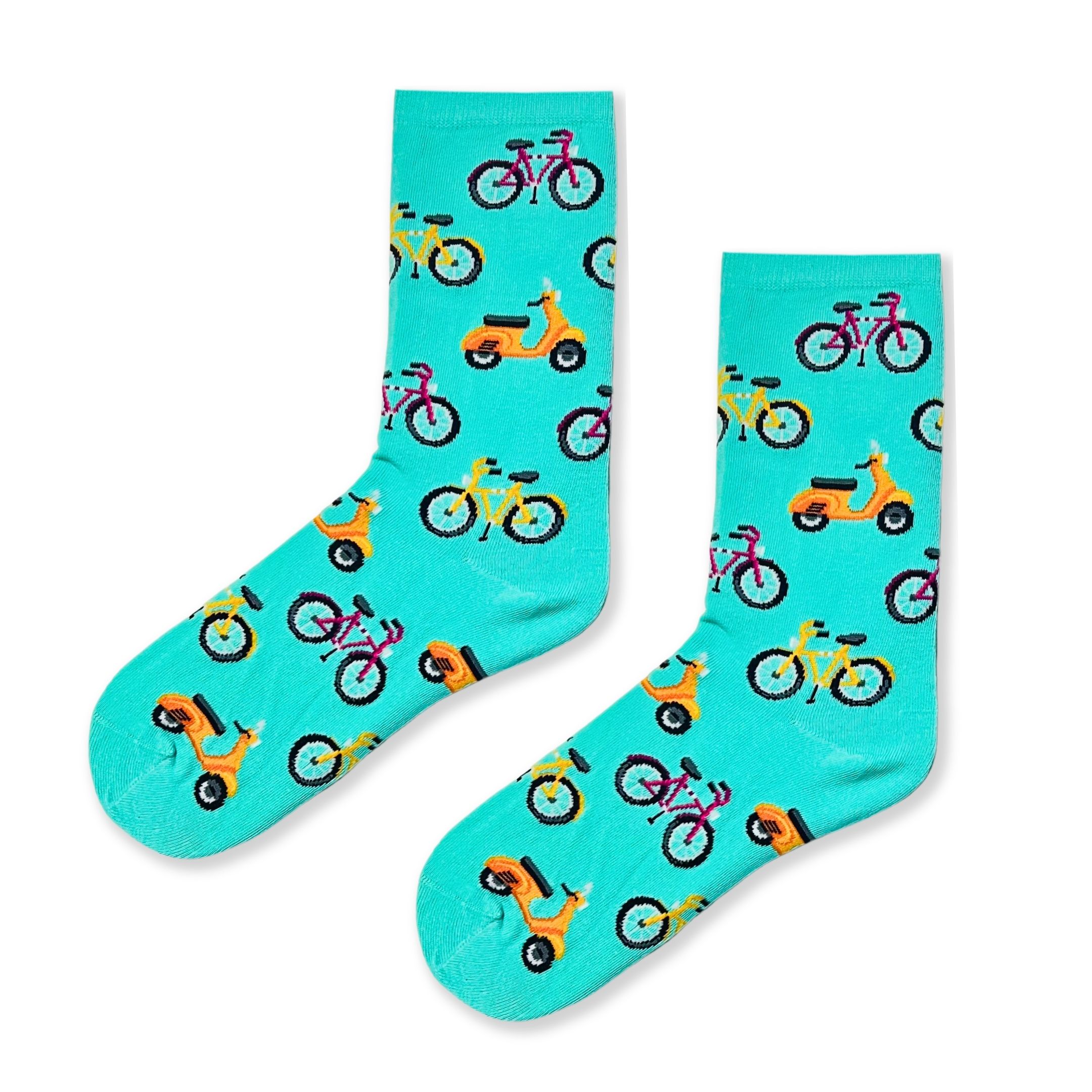 Bisiklet Desenli Turkuaz Renkli Pamuklu Soket Çorap