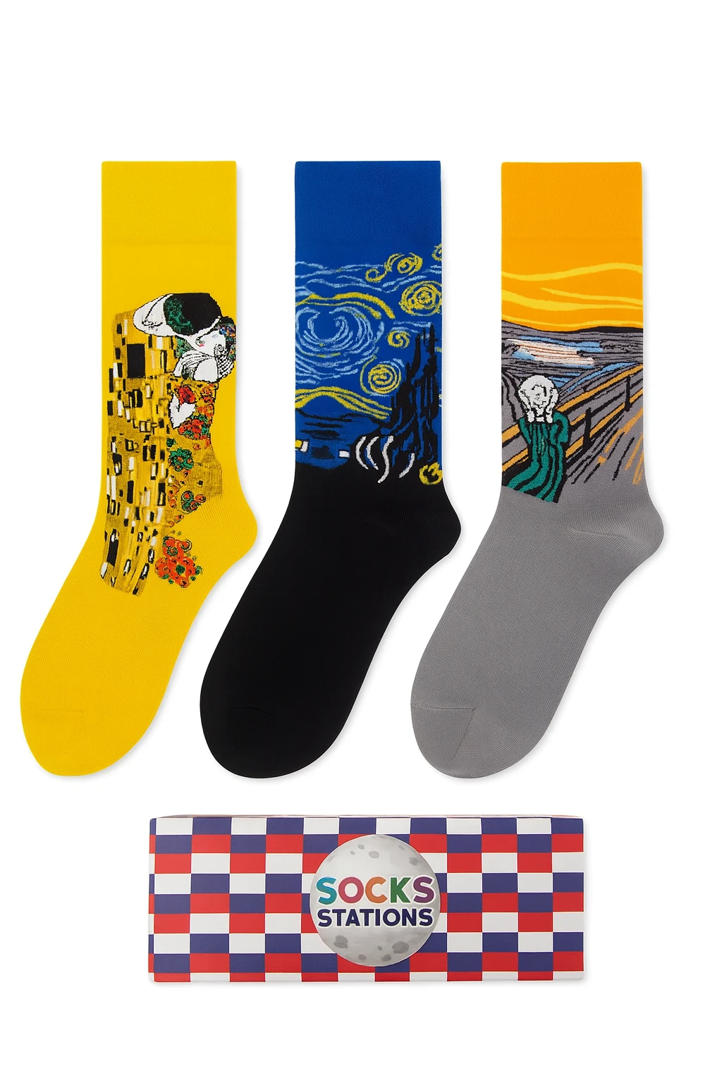 3'lü Sanatsal Tablo  Desenli Renkli Çorap Seti