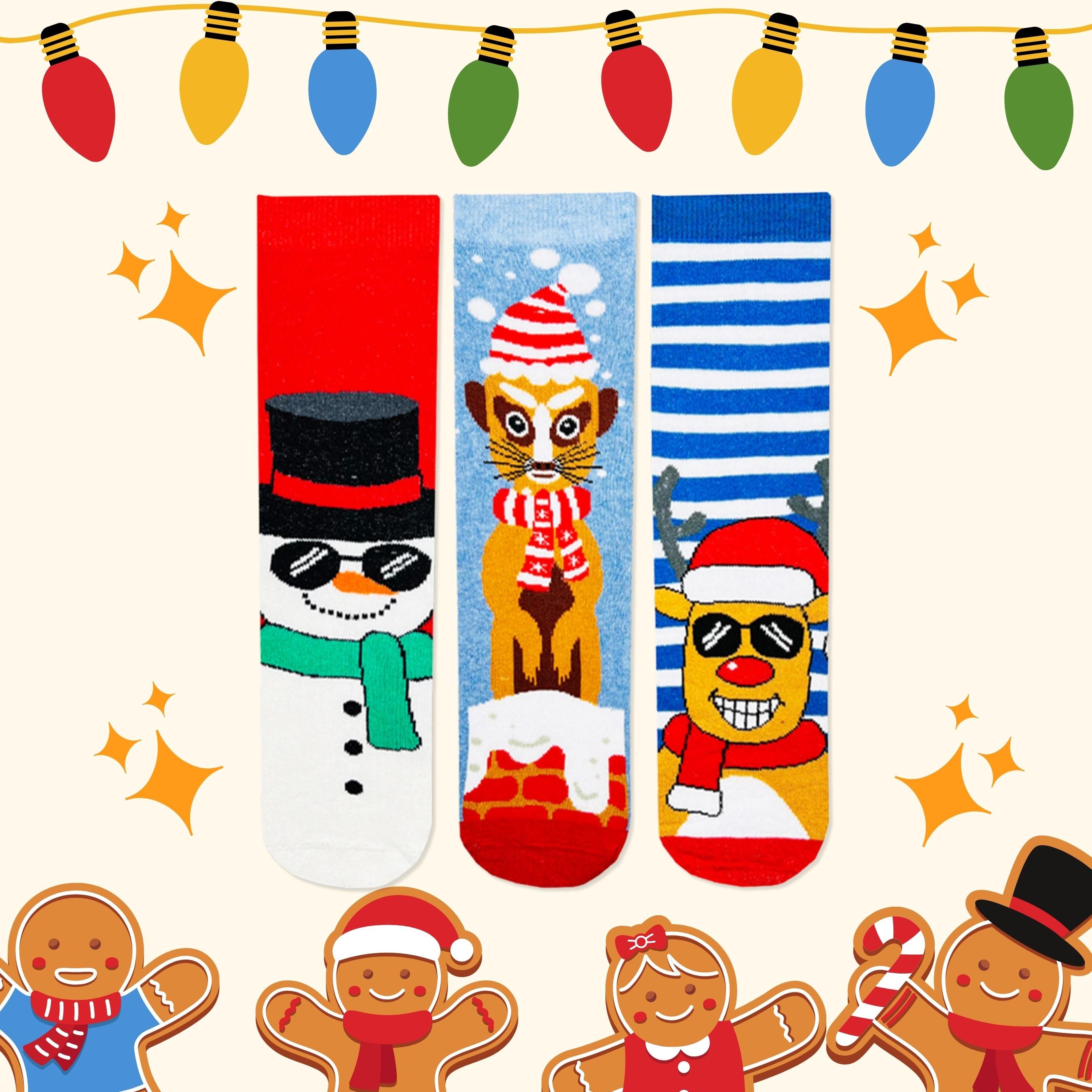 Yeni Yıl Christmas Havlu Çocuk Çorabı - Yılbaşı Çorapları Kutusu 3'lü
