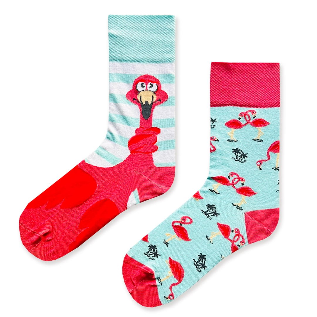 Pembe Renkli Flamingo Desenli Soket Çorap Neşeli Çoraplar