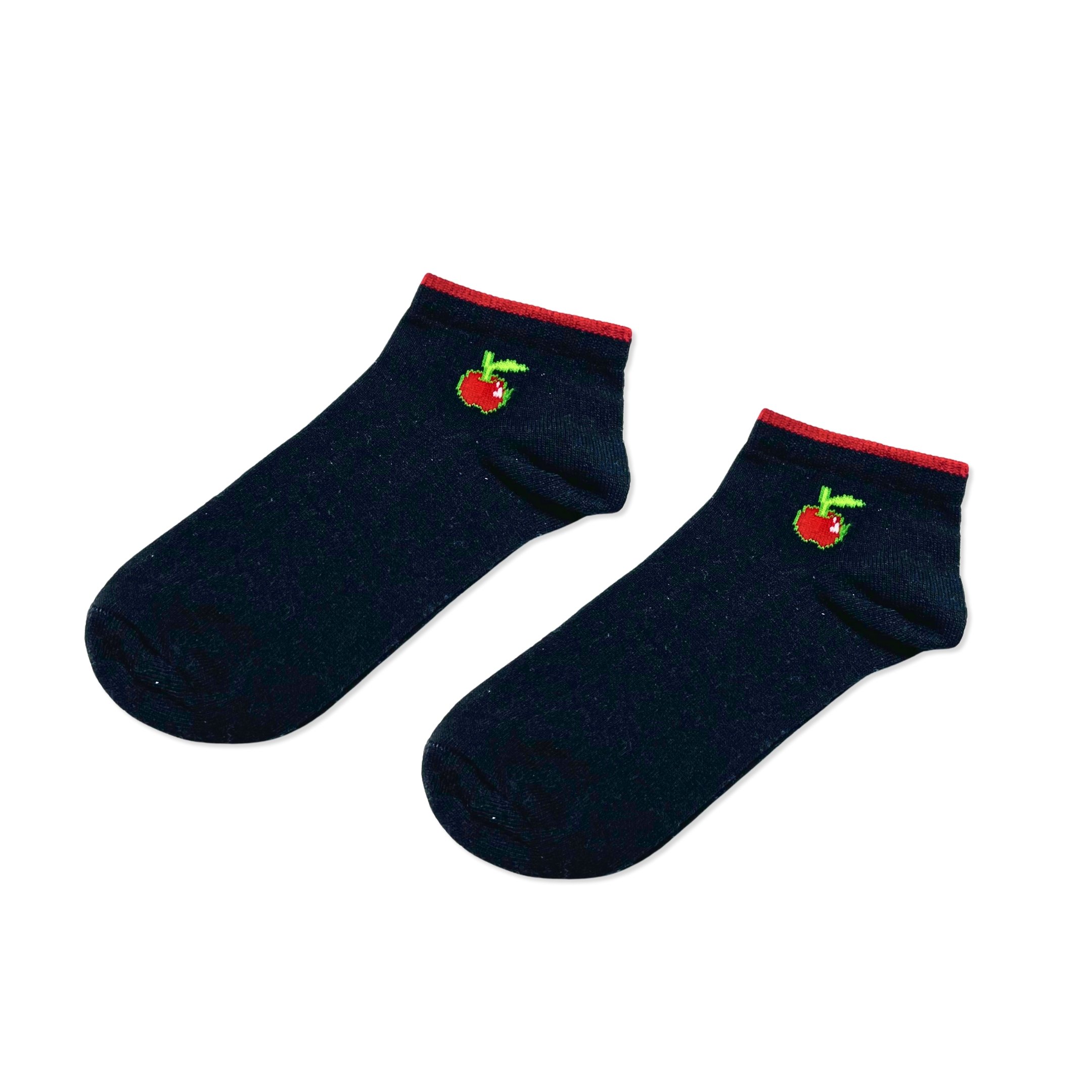 Düz Siyah Renkli Kiraz Şekilli Patik Çorap