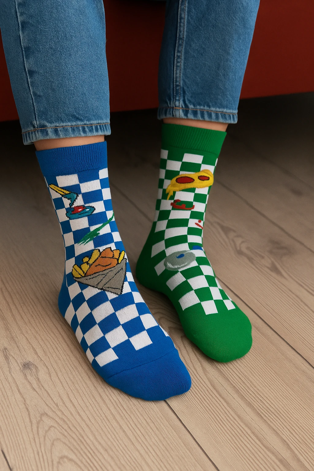 3'lü Damalı Renkli Desenli Soket Çorap Seti