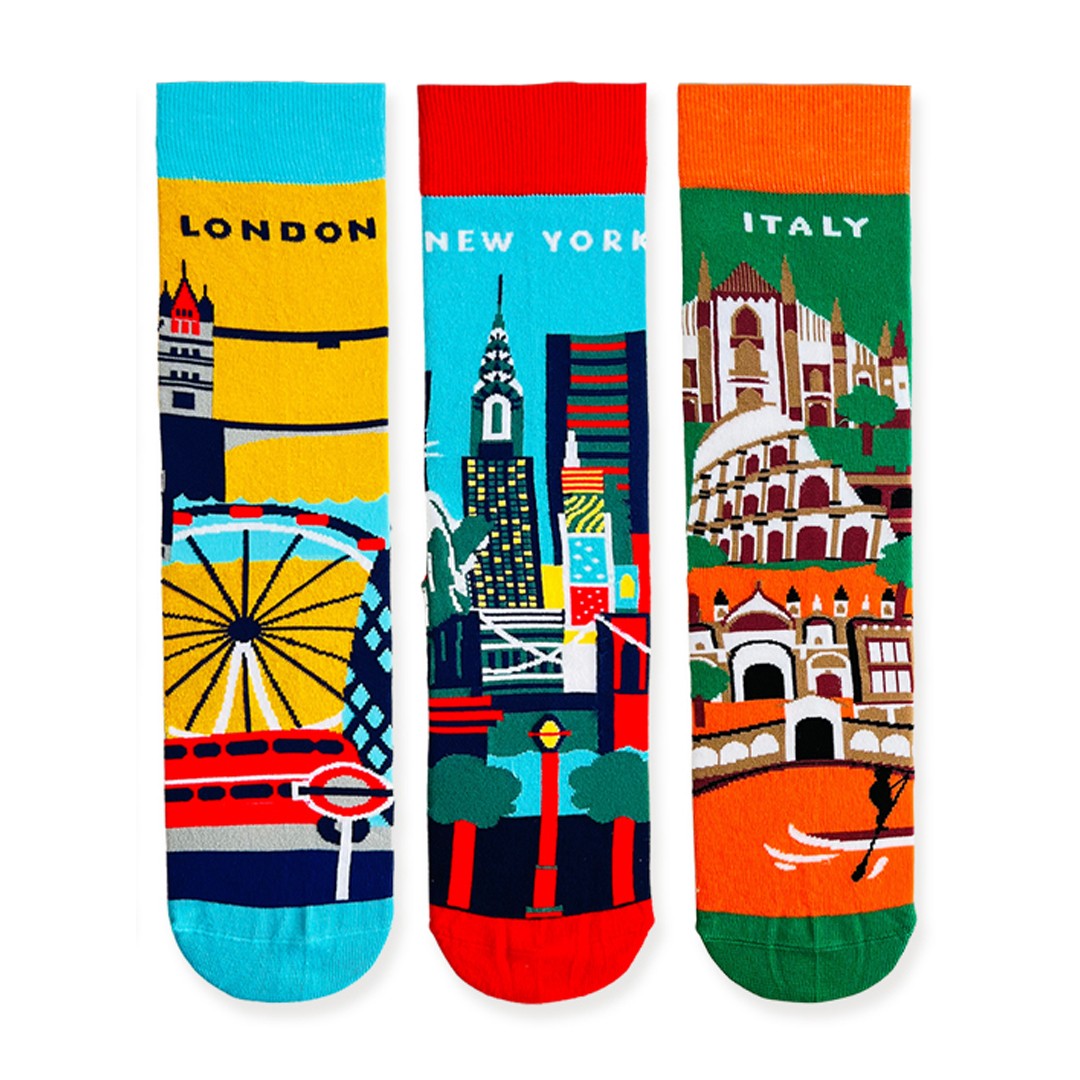London Yazılı Ülkeler Desenli Erkek Soket Çorap (42-47)