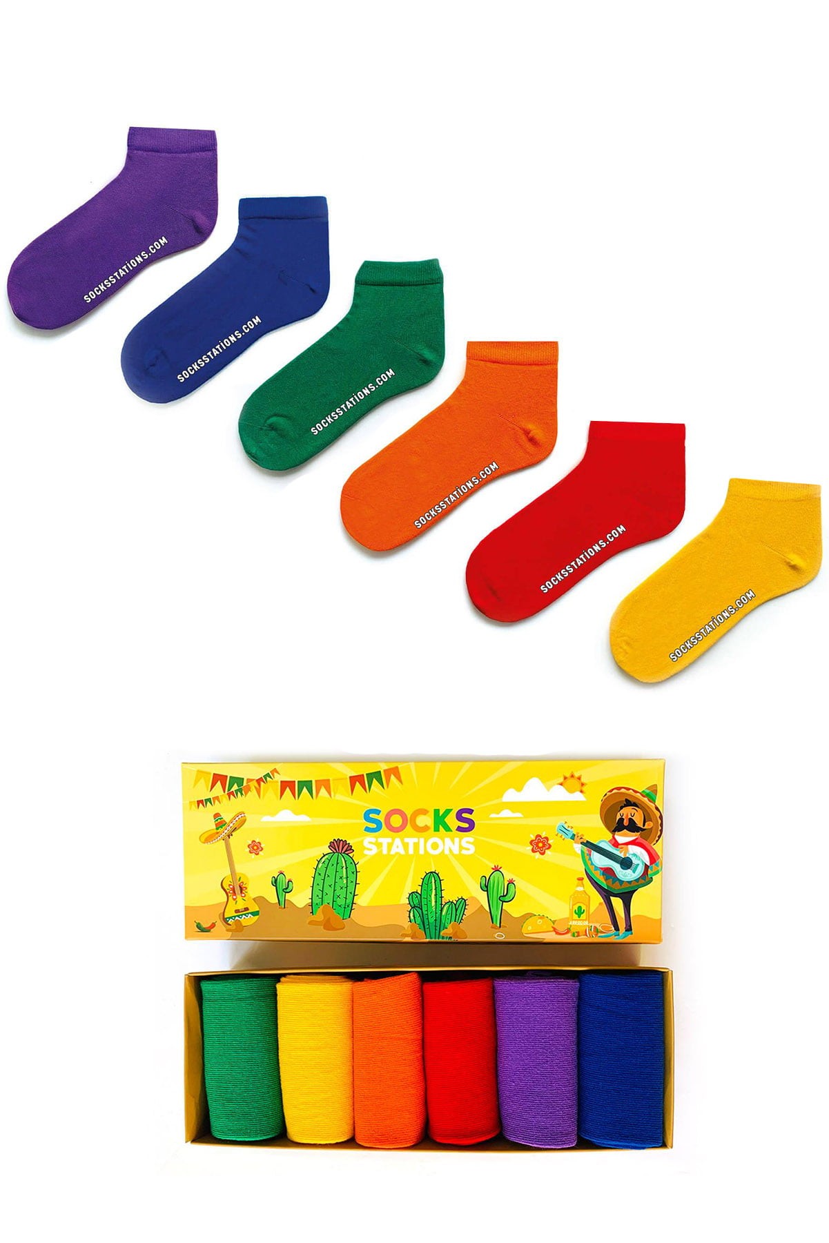 Renkli Pastel Pamuklu Patik Çorap Kutusu 6'lı Desenli Neşeli Çoraplar