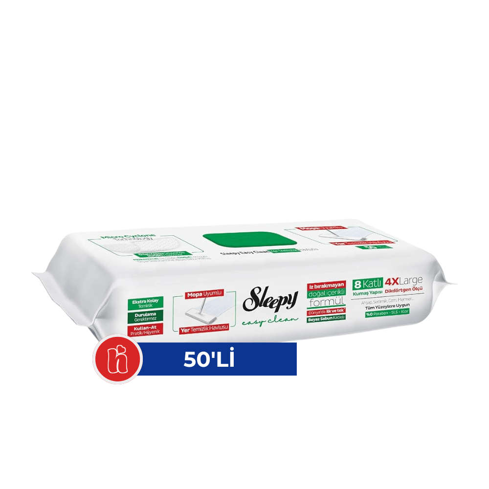 Sleepy Easy Clean Beyaz Sabun Katkılı Mopa Uyumlu Yer Temizlik Havlusu 50'li Paket