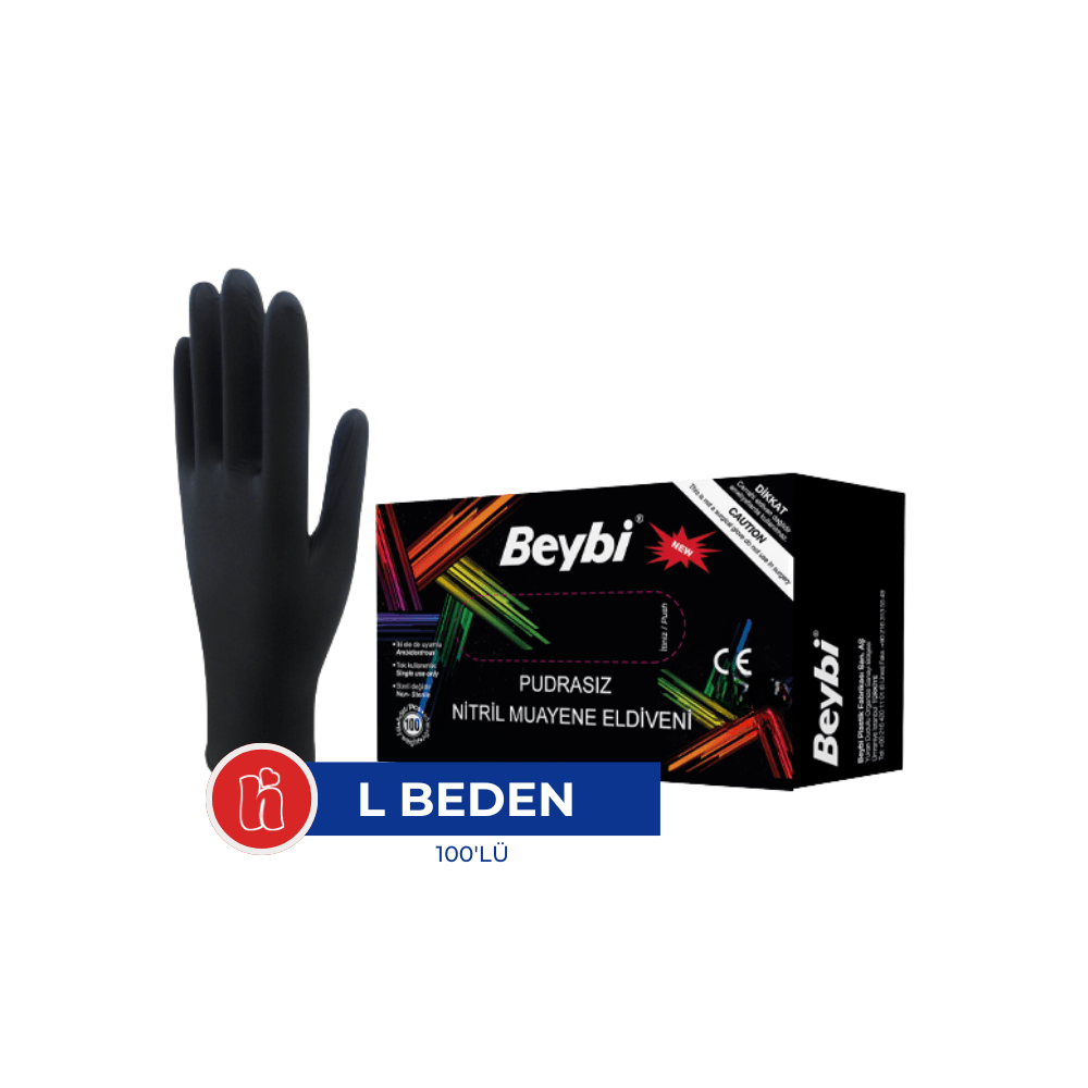 Beybi Nitril Eldiven Siyah L (100'lü)