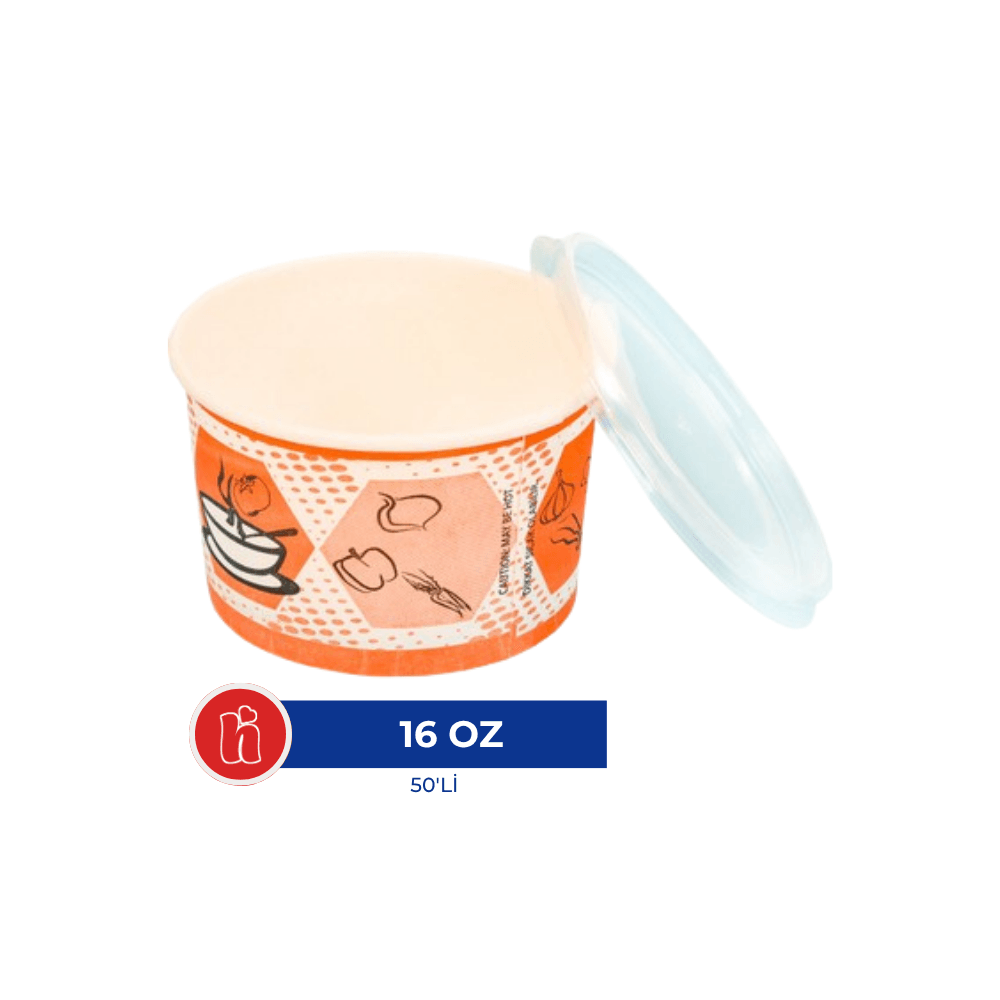 Karton 16 Oz Çorba Kasesi + Kapak – 50’li Paket