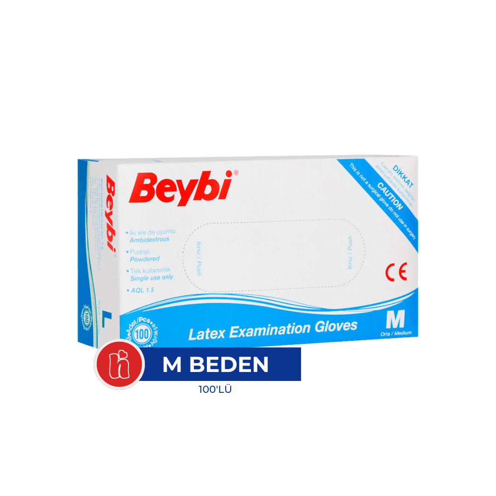 Beybi Pudralı Latex Eldiven Beyaz M (100'lü)