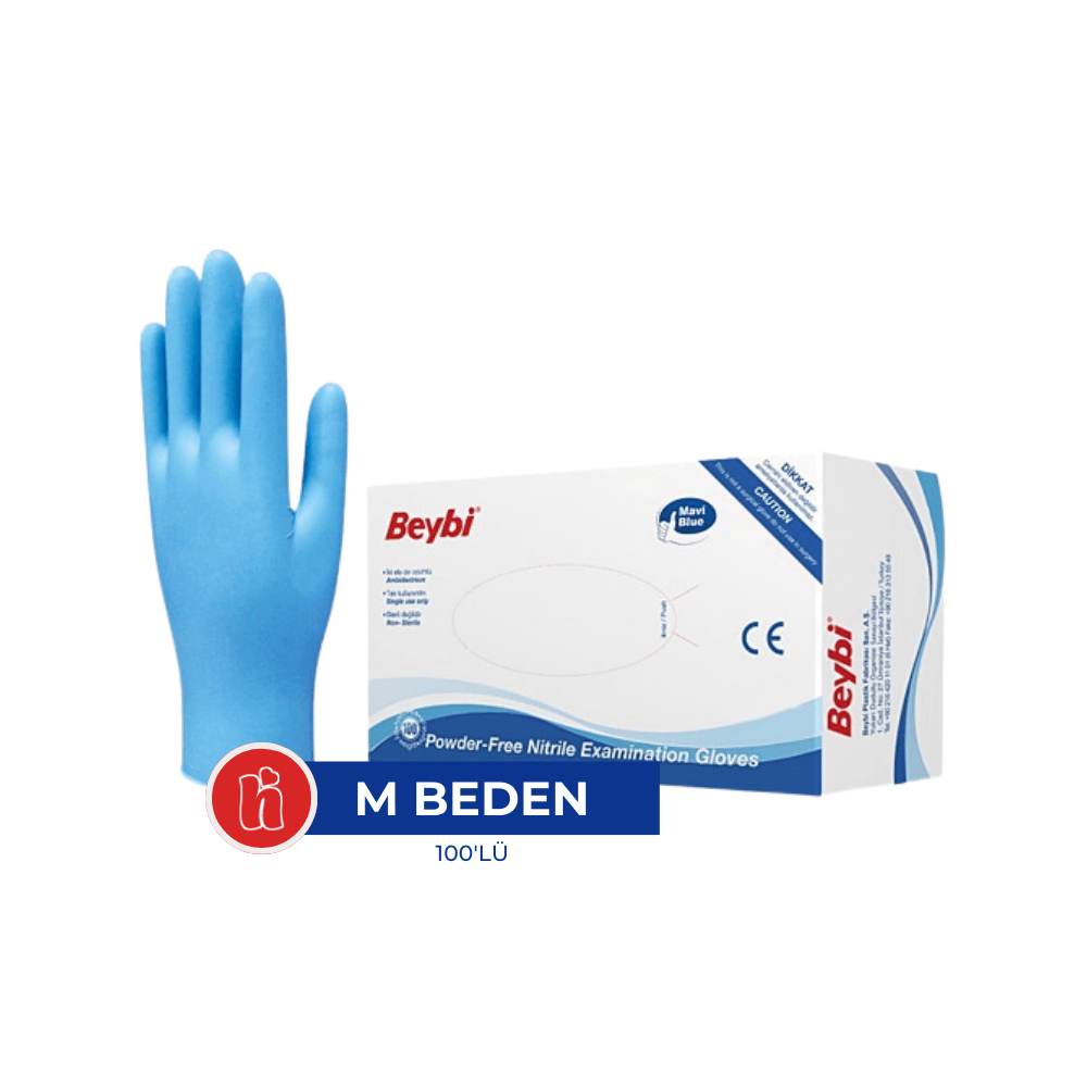 Beybi Nitril Eldiven Mavi M (100'lü)