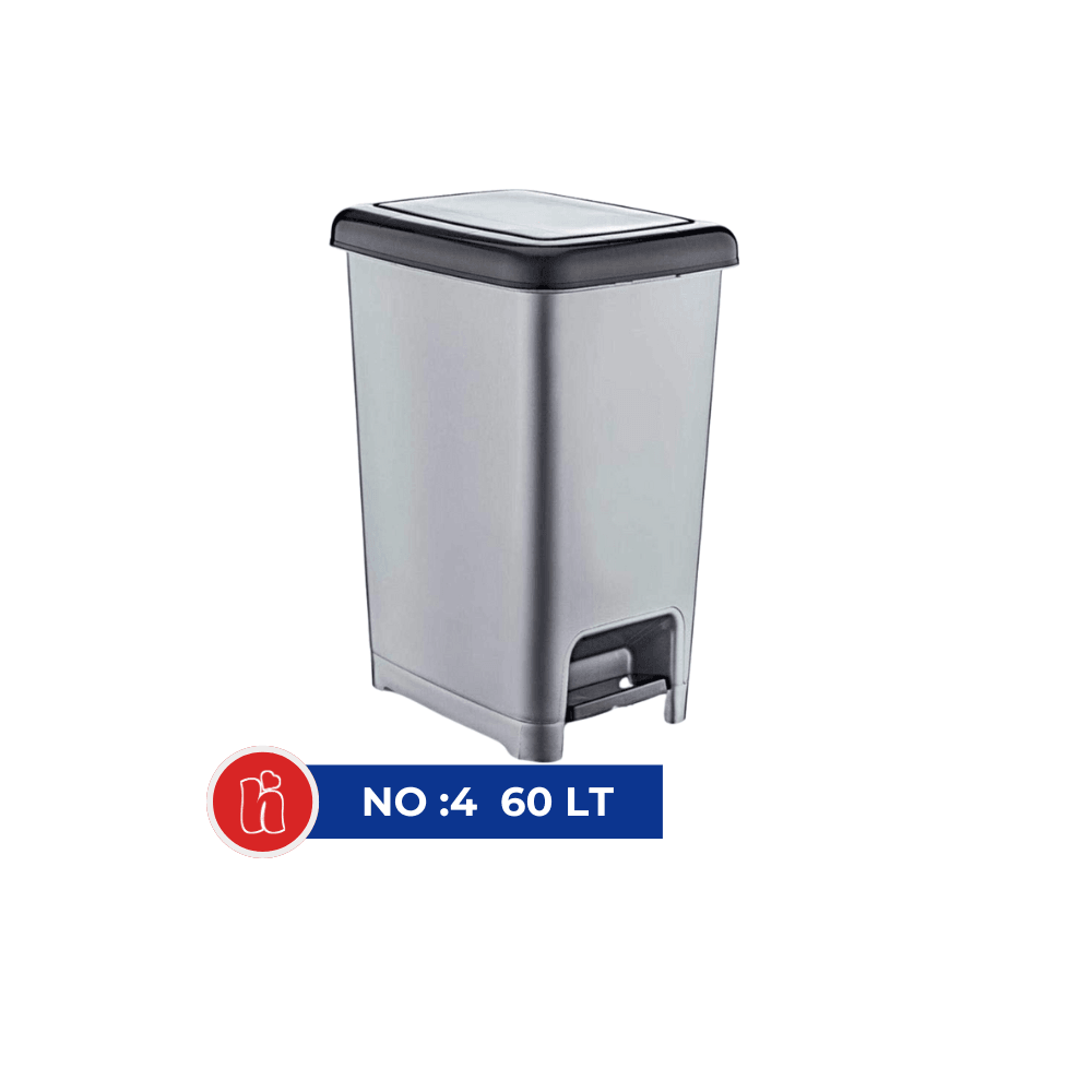 Pedallı Slim Çöp Kovası 60 lt Gri