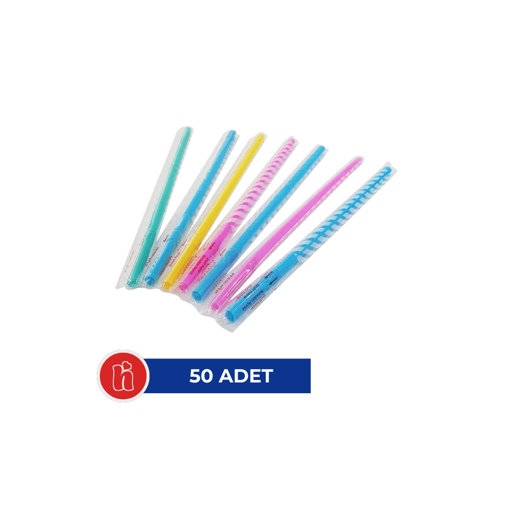 Renkli Körüklü Jelatinli Pipet 50'li Paket
