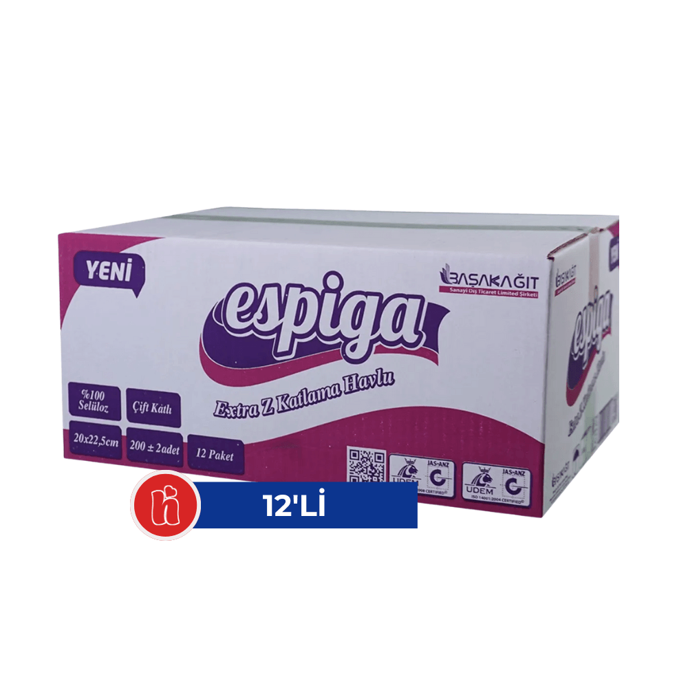 Espiga Z Katlama Havlu Ultra 200 Yaprak – 20x21 cm, 12’li Koli