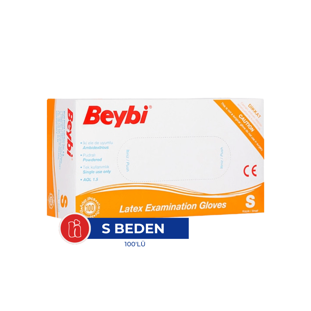 Beybi Pudralı Latex Eldiven Beyaz S (100'lü)