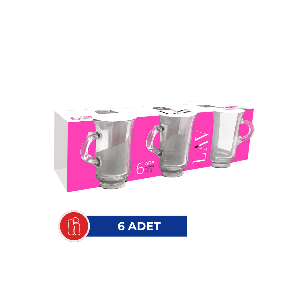 Lav ADA408 Ada Kulplu Çay Bardağı 6'lı