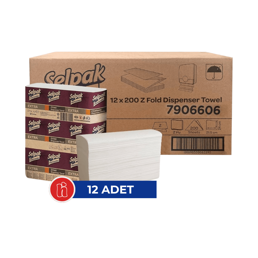 Selpak Professional Extra Z Katlama Dispenser Havlu 200 Yaprak 12 li Paket