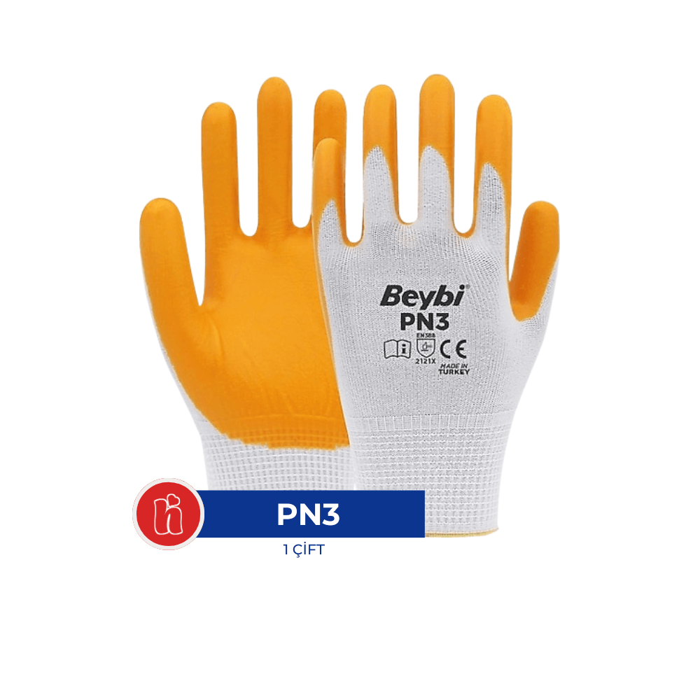 Beybi PN3 Polyester Örme Nitril Eldiven Sarı – 1 Çift