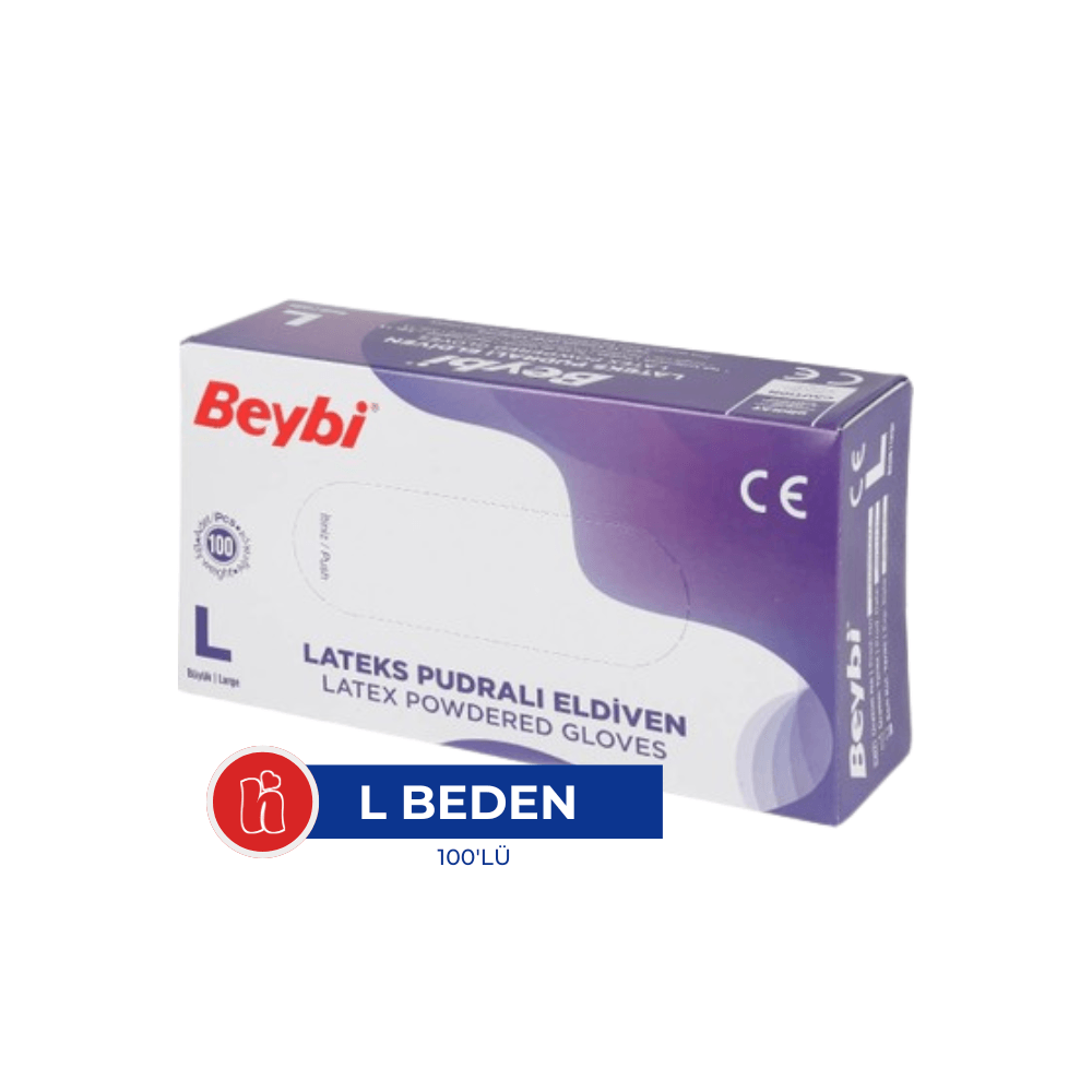Beybi Pudralı Latex Eldiven Beyaz L (100'lü)