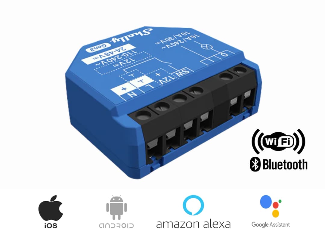 Shelly 1 Gen3 Wifi Akıllı Ev Anahtarı ve Kuru Kontak Röle | Teknoroket