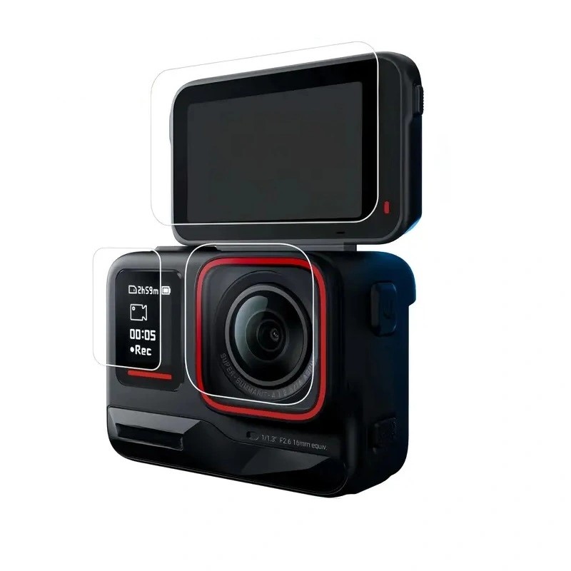 Teknoroket Insta360 Ace Pro 2 Uyumlu 9H Temperli Cam Ekran ve Lens Koruyucu (3 Parça Set)