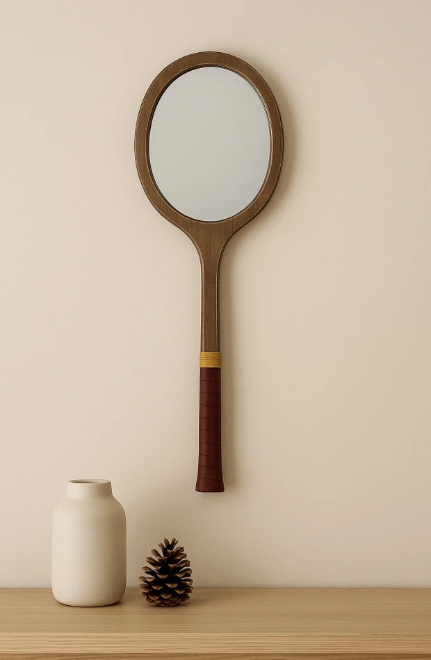 Ahşap Duvar Aynası Vintage Tenis Raket