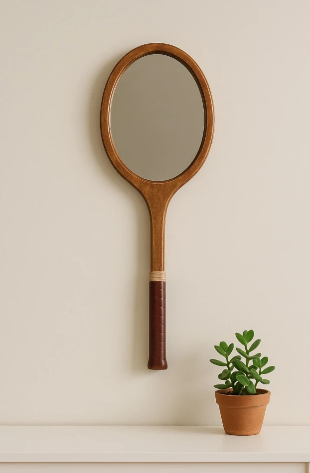 Ahşap Duvar Aynası Vintage Tenis Raket