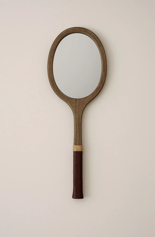 Ahşap Duvar Aynası Vintage Tenis Raket
