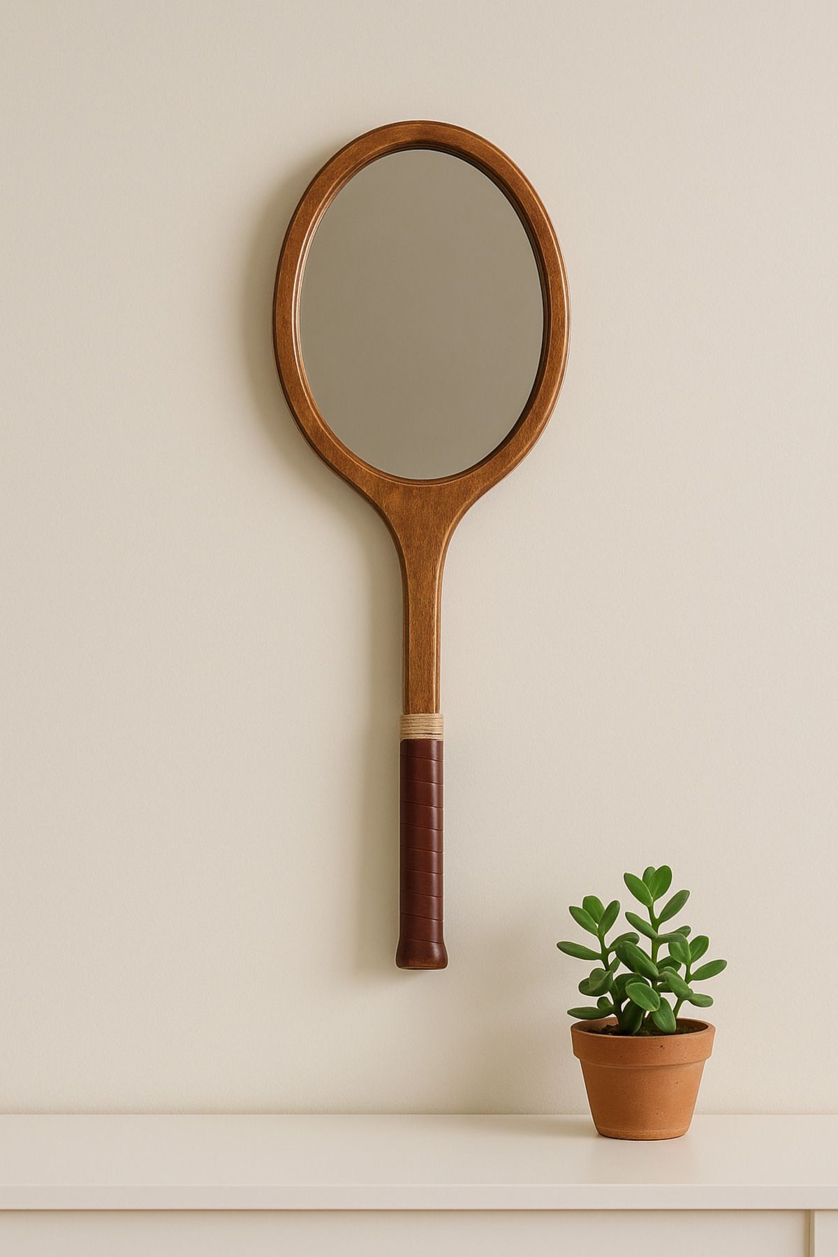 Ahşap Duvar Aynası Vintage Tenis Raket