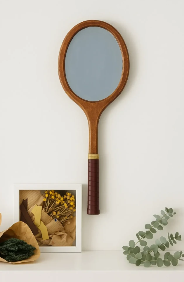 Ahşap Duvar Aynası Vintage Tenis Raket