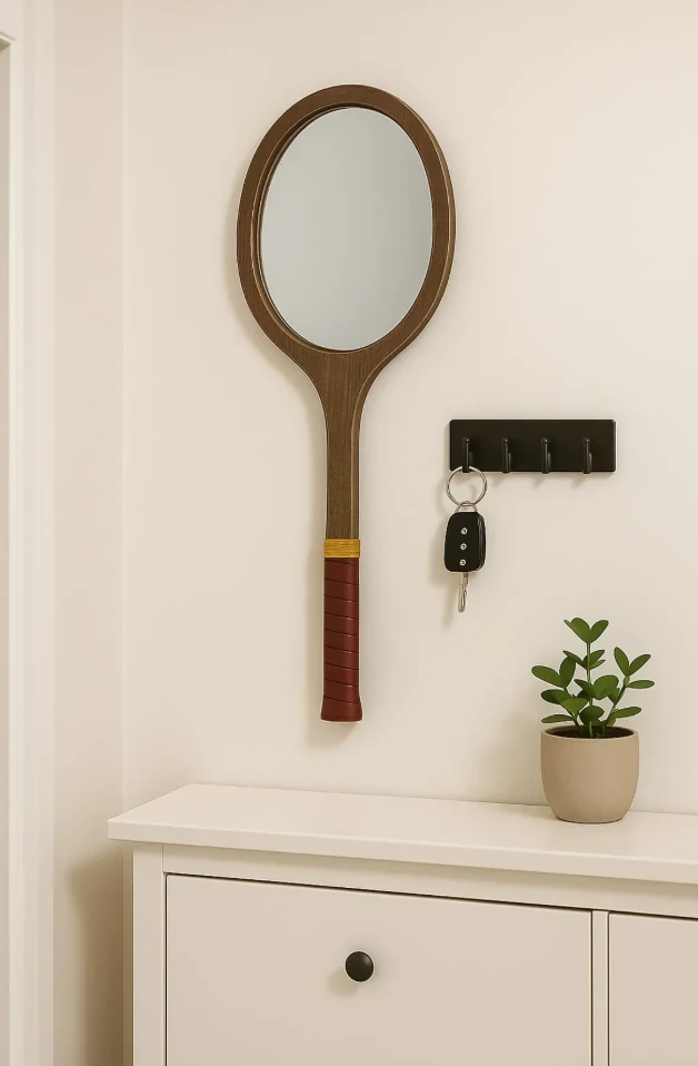 Ahşap Duvar Aynası Vintage Tenis Raket