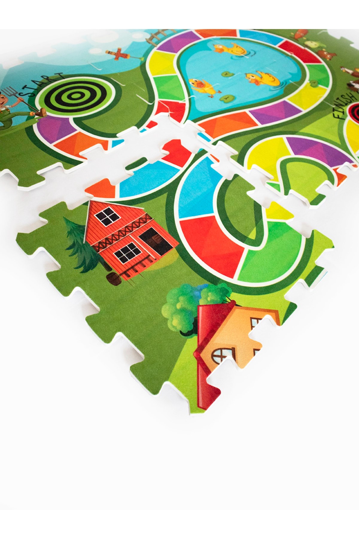 9 Parça Eğlendirici Oyun Yolu Keçe Kaplı Eva Puzzle Yer Karosu Oyun Halısı
