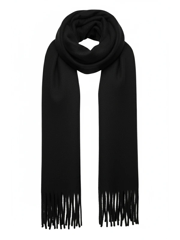 2li Set Puffy Yumuşak Dokulu Kadın Atkı Şal Omuz Şalı 50x190 cm - siyah pembe