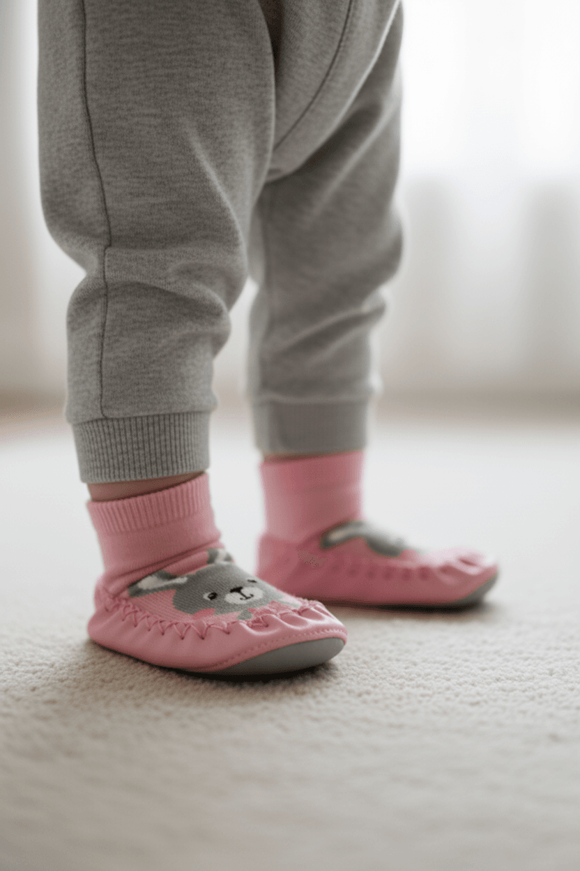 Kaydırmaz Deri Taban Rahat Bebek Çocuk Çarık Soket Çorap Patik Panduf Ev Anaokulu Ayakkabısı - pembe