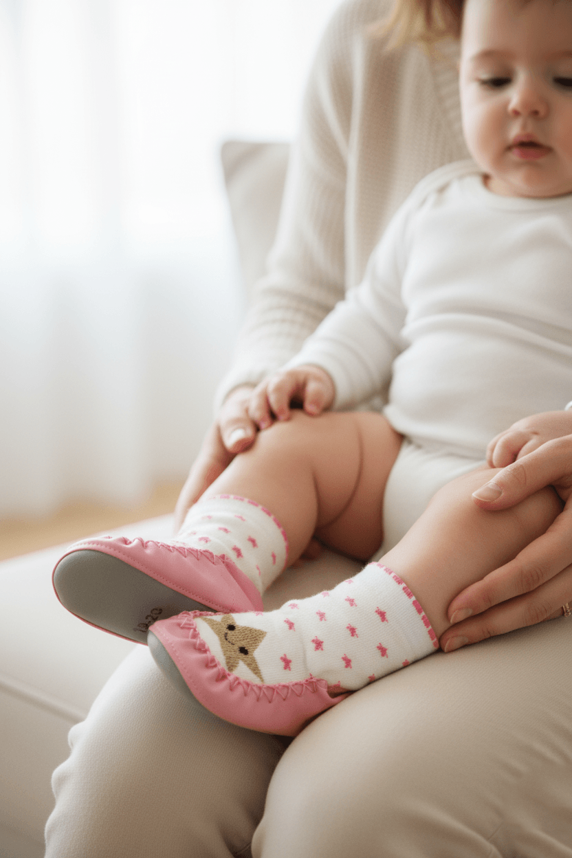 Kaydırmaz Deri Taban Rahat Bebek Çocuk Çarık Soket Çorap Patik Panduf Ev Anaokulu Ayakkabısı - açık pembe