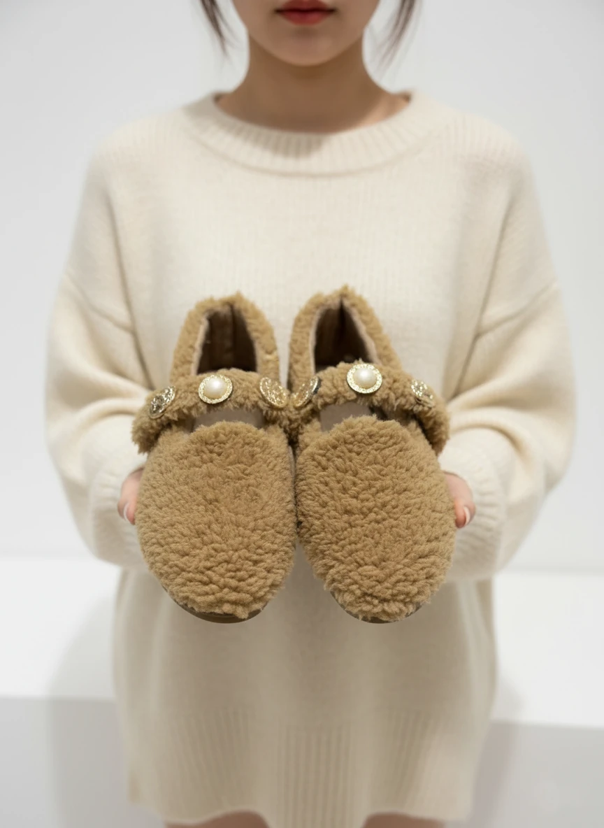 Else Kadın Babet Ayakkabı Altın Tokalı Şık Hafif Ortopedik Ses Yapmaz Taban - kahverengi