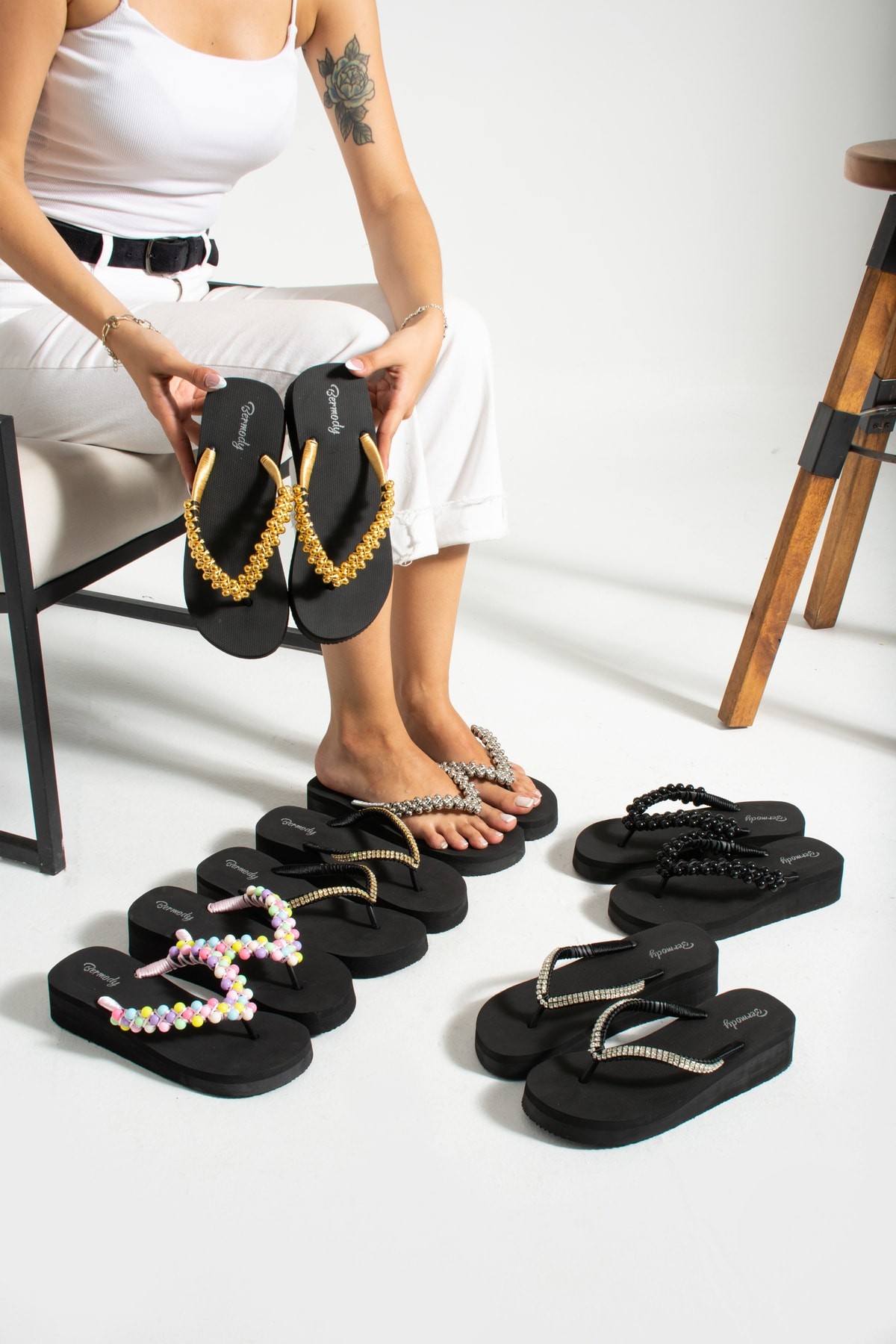 Adel Sandy Platform Parmak Arası Acıtmaz Plaj Terlik Flip Flops - si̇yah