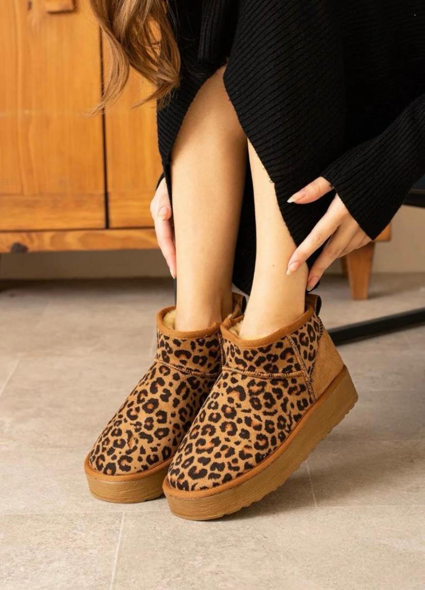 Tiana Kadın Süet İçi Kürklü Kışlık Bot & Bootie - leopar