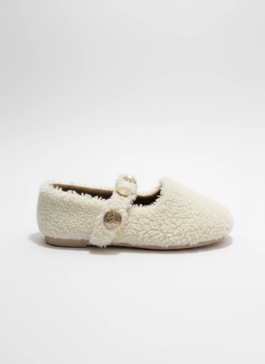 Else Kadın Babet Ayakkabı Altın Tokalı Şık Hafif Ortopedik Ses Yapmaz Taban - bej